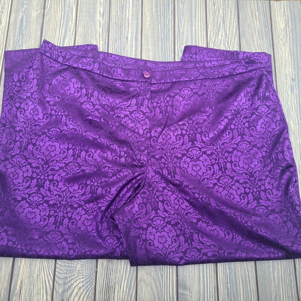 Venezia Purple Floral Satin Textured Ankle Pants